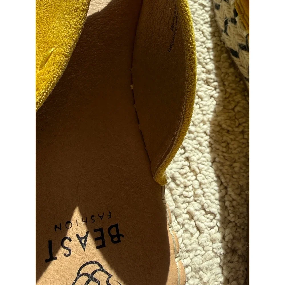 Beast Fashion Yellow Suede Cross Strap Platform Mules Sz 5.5 Pre-Owned‎
